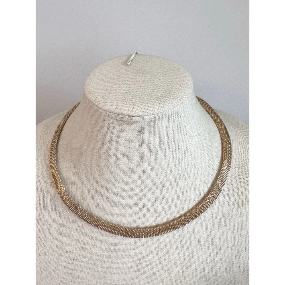 Gold Tone Mesh Collar Necklace Minimalist